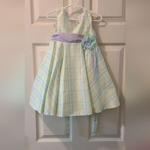 Charming Pastel Plaid Dress with Floral Detail